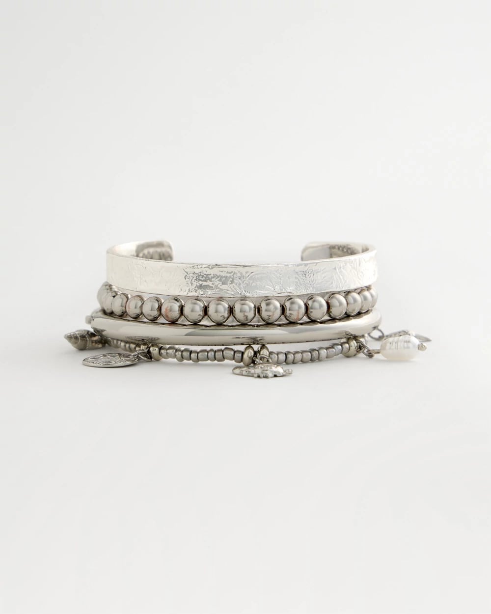 Chico's | Beachy Silvertone Stretch Charm Bracelet/ Silver