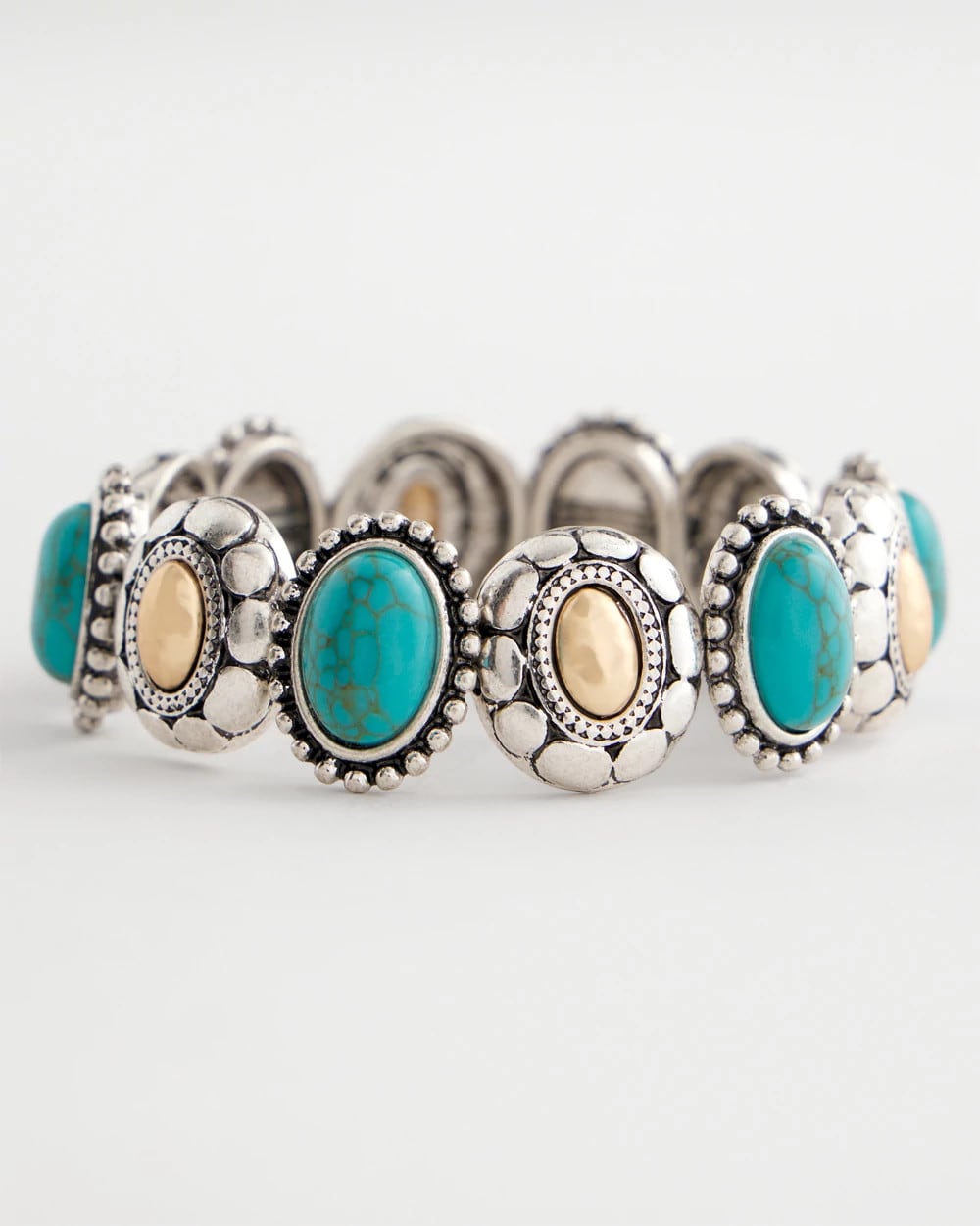 Chico's | Turquoise Mixed Metal Stretch Bracelet/ Turquoise