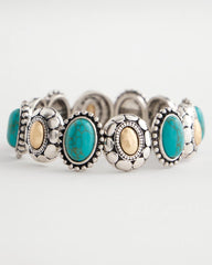 Chico's | Turquoise Mixed Metal Stretch Bracelet/ Turquoise