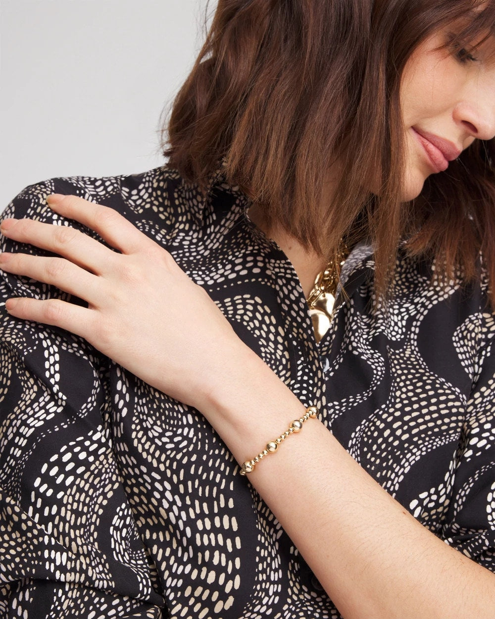 Chico's | Gold-tone Medium Bead Stretch Bracelet/ Gold