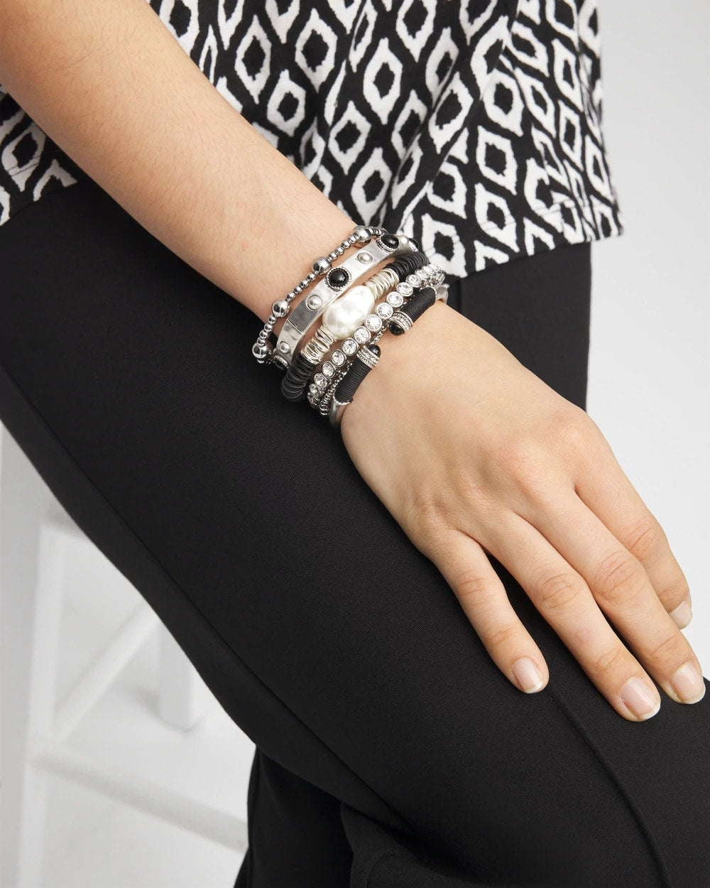Chico's | Silver-tone Small Bead Stretch Bracelet/ Silver