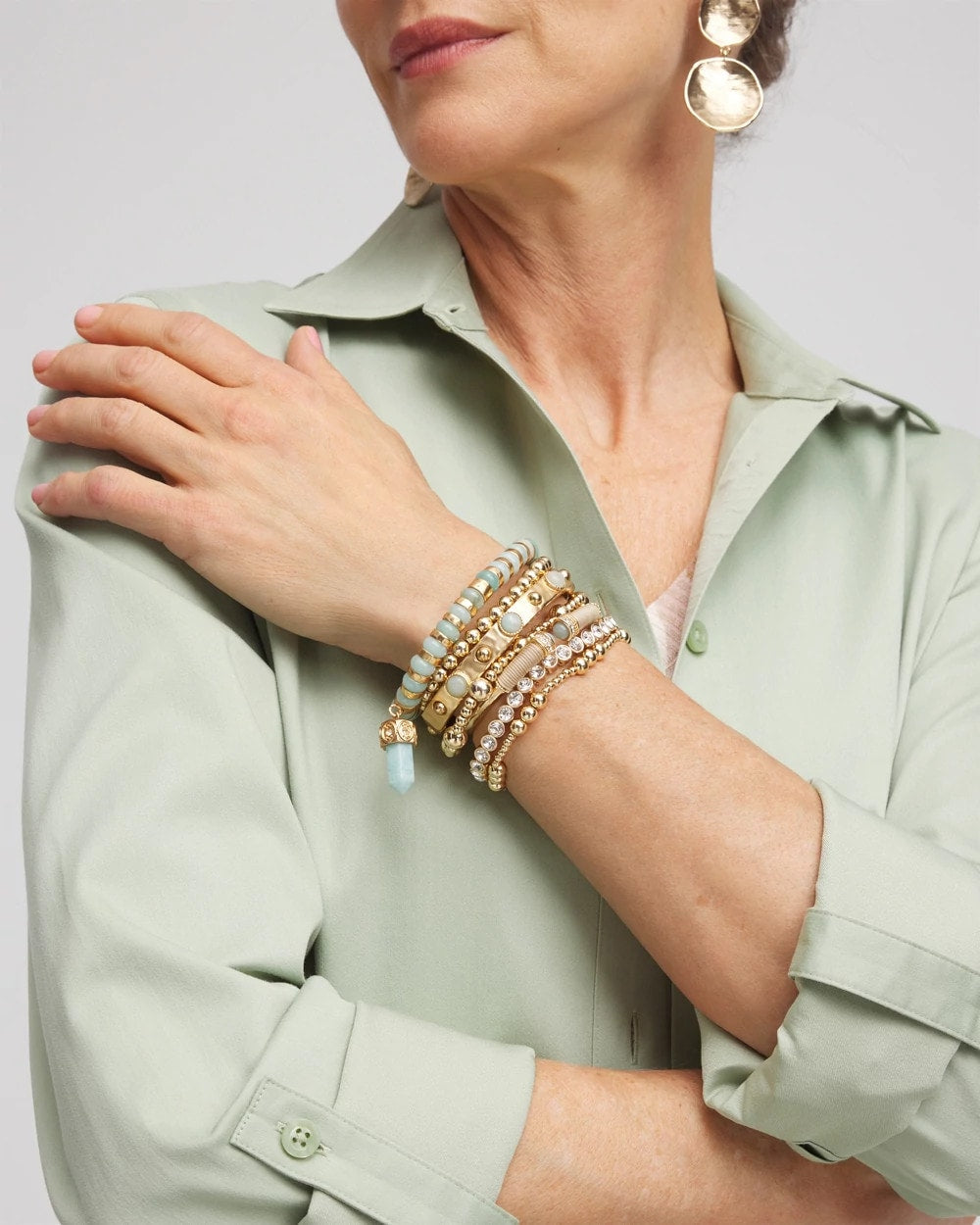 Chico's | Gold-tone Small Bead Stretch Bracelet/ Gold