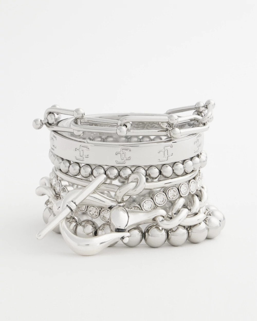 Chico's | Small Beaded Silver Tone Stretch Bracelet/ Silver