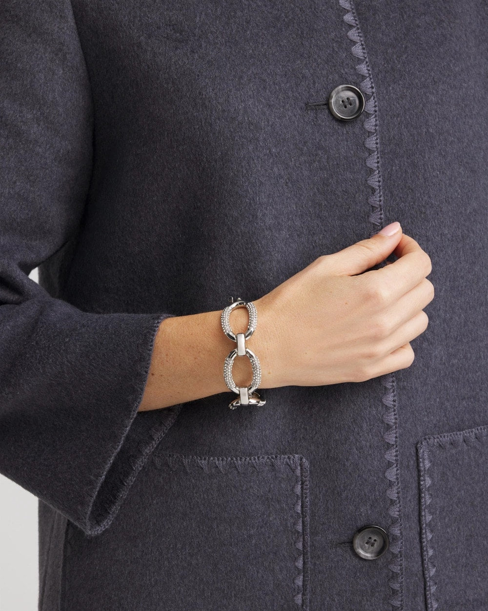 Chico's | Large Pave Link Toggle Bracelet/ Silver