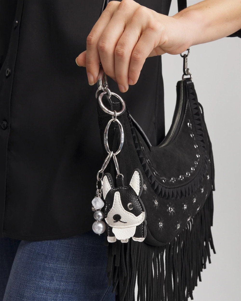 Chico's | Frenchie Dog Bag Charm/ Black/White