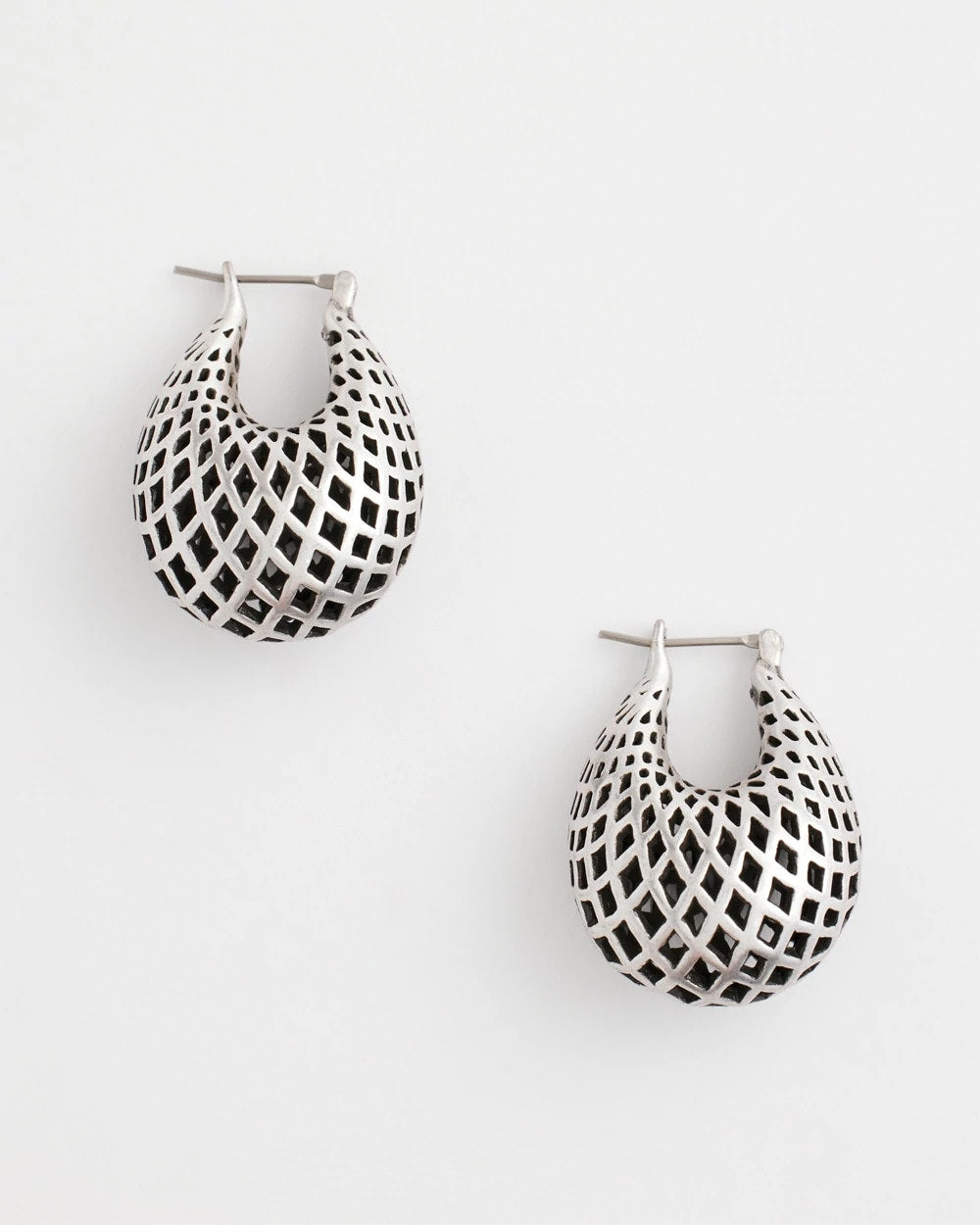 Chico's | Silver Lattice Puff Hoop Earrings/ Silver
