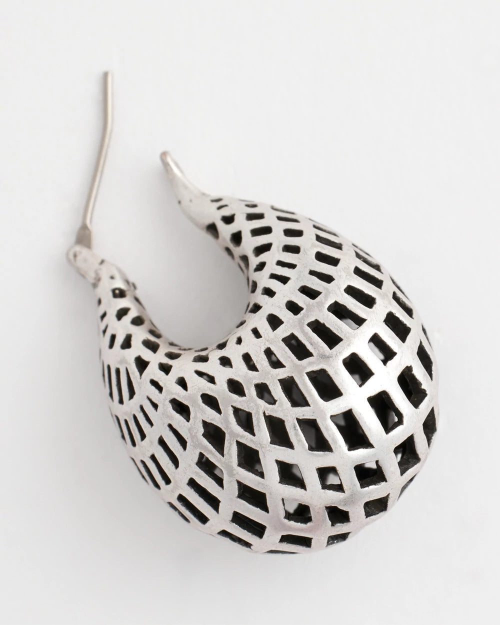Chico's | Silver Lattice Puff Hoop Earrings/ Silver