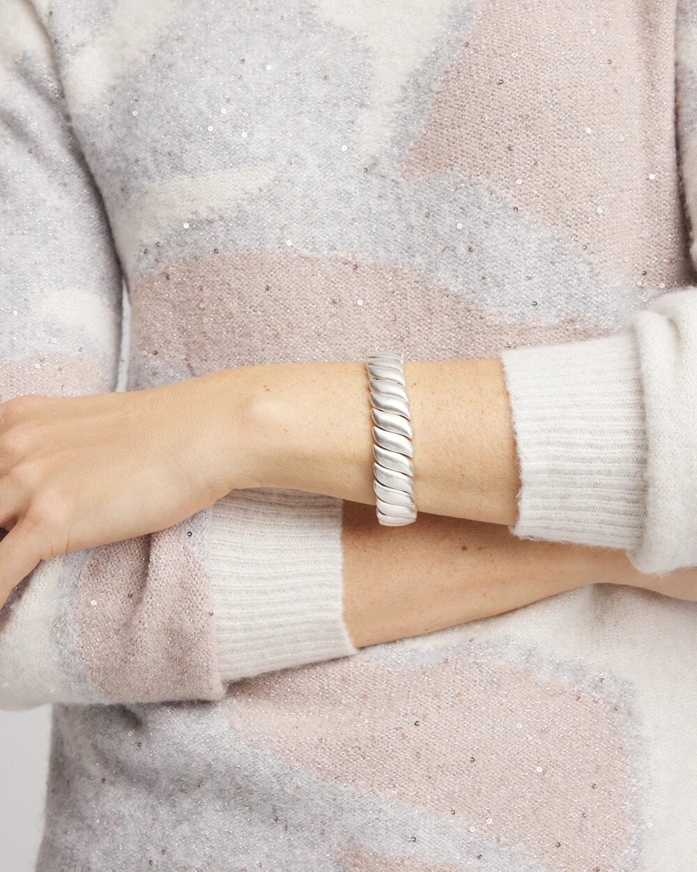 Chico's | Matte Twist Stretch Bracelet/ Silver