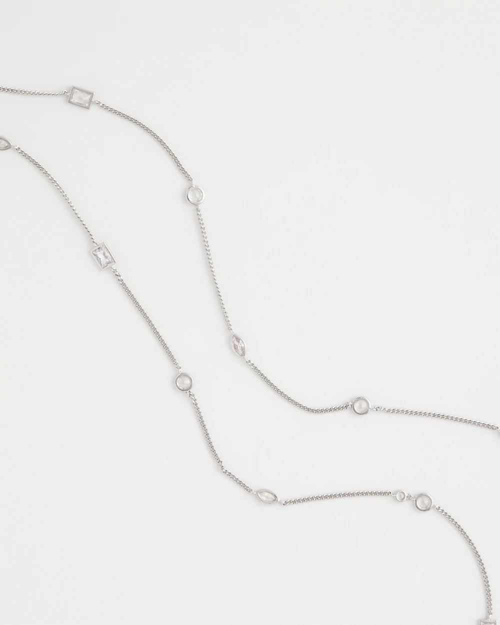 Chico's | Fine Crystal Long Chain Necklace/ Silver