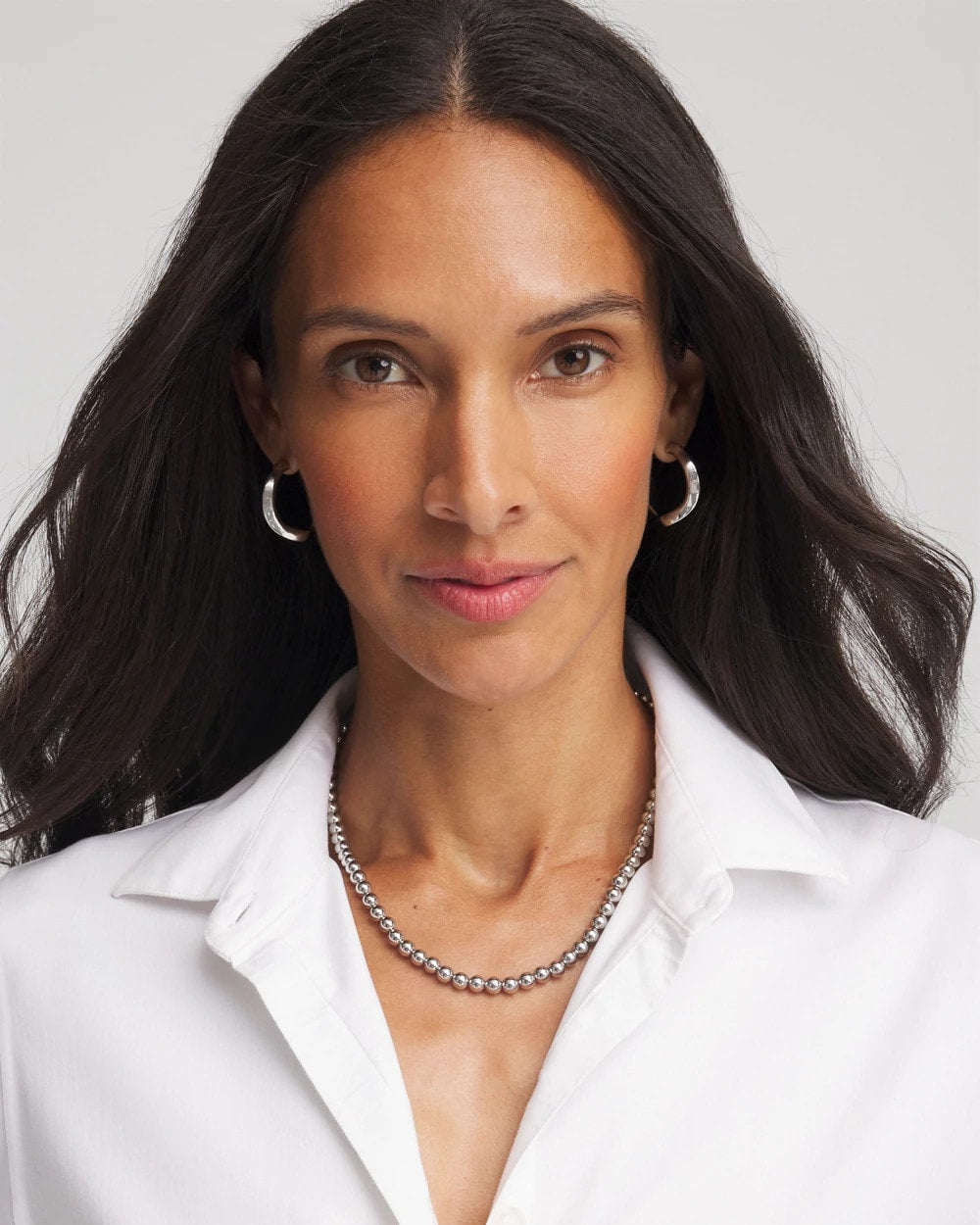 Chico's | Silvertone Beaded Necklace/ Silver