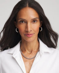Chico's | Silvertone Beaded Necklace/ Silver