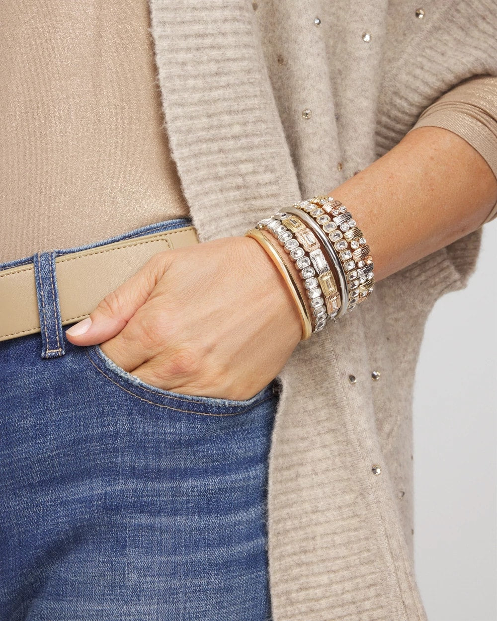 Chico's | Silver Bezel Set Stretch Tennis Bracelet/ Silver