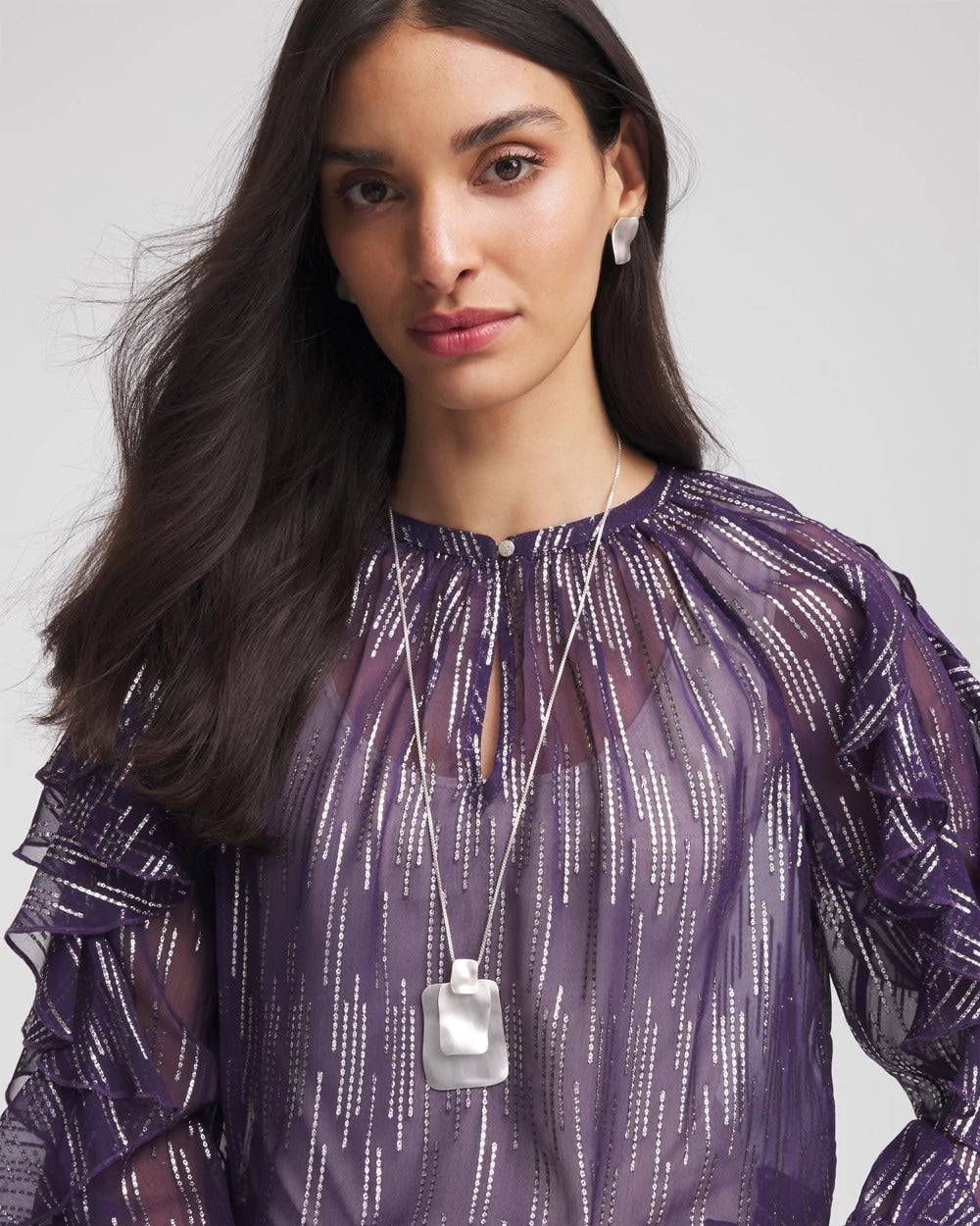 Chico's | Adjustable Square Pendant Necklace/ Silver