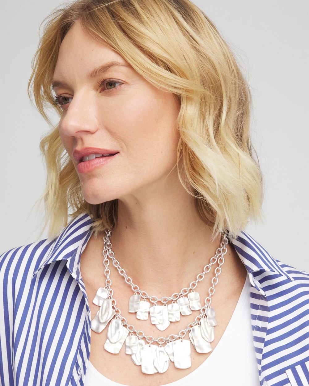 Chico's | Double Square Charm Pendant Necklace/ Silver
