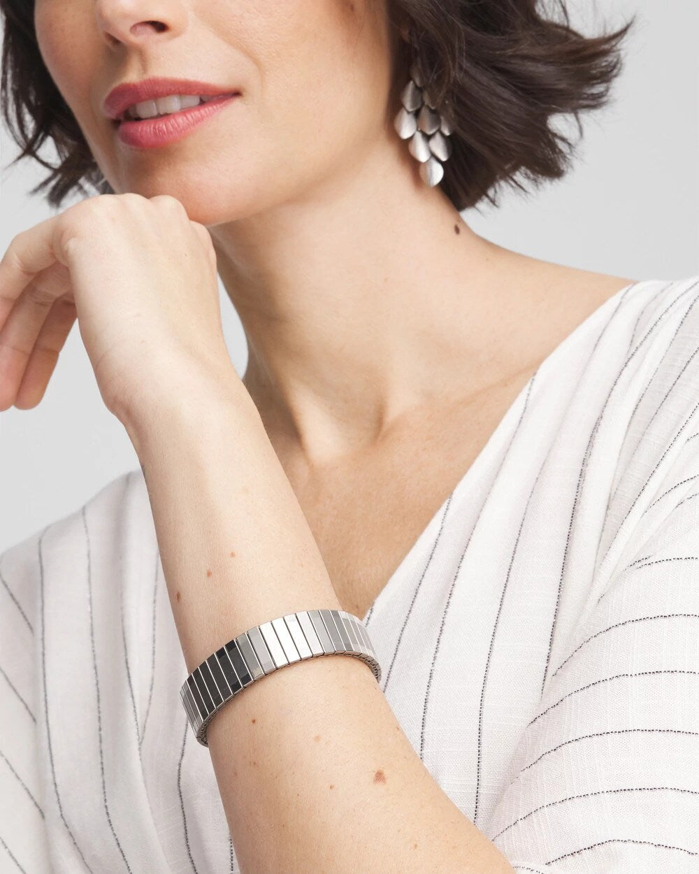 Chico's | Silver Tone Stretch Watchband Bracelet/ Silver