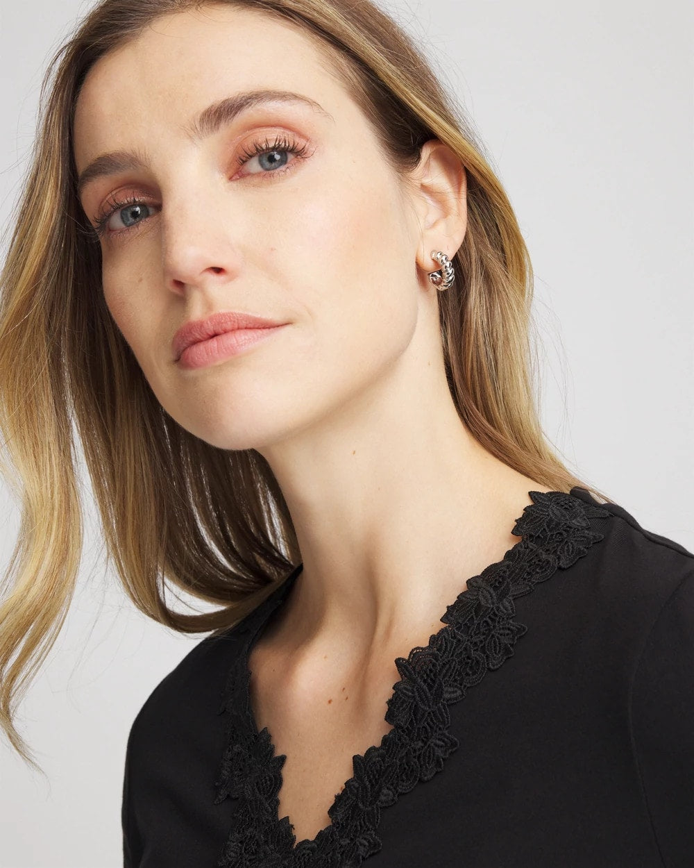 Chico's | No Droop® Silvertone Twisted Hoop Earrings/ Silver