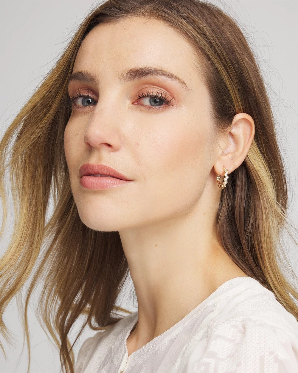 Chico's | Goldtone Cubic Zirconia Hoop Earrings/ Gold