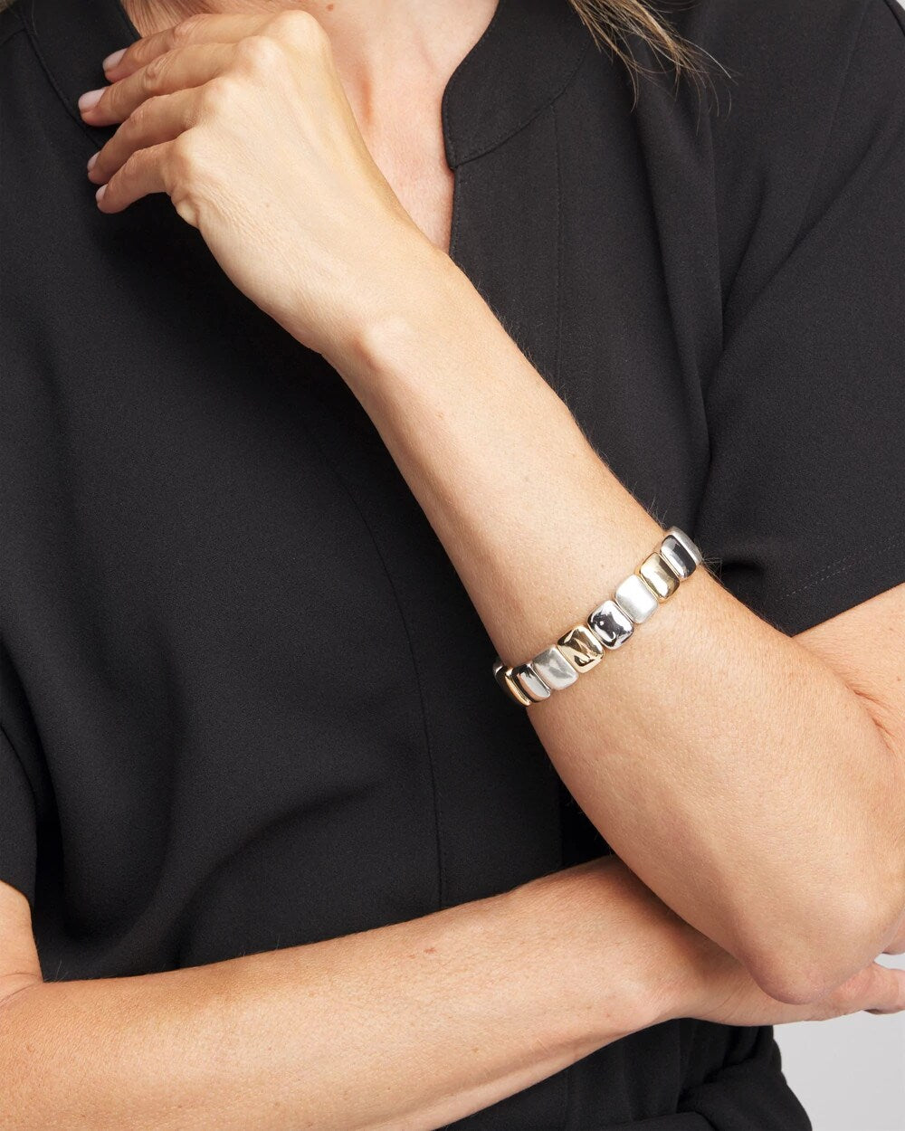 Chico's | Mixed-Metal Matte Square Stretch Bracelet/ Mixed Metals