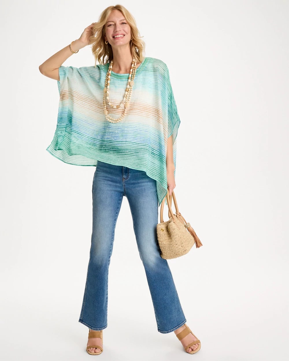 Chico's | Ombre Coastal Printed Poncho/ Teal Waters