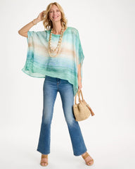Chico's | Ombre Coastal Printed Poncho/ Teal Waters