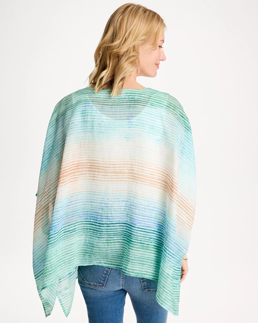 Chico's | Ombre Coastal Printed Poncho/ Teal Waters