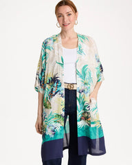 Chico's | Printed Smocked Long Kimono/ Topanga Green