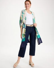 Chico's | Printed Smocked Long Kimono/ Topanga Green