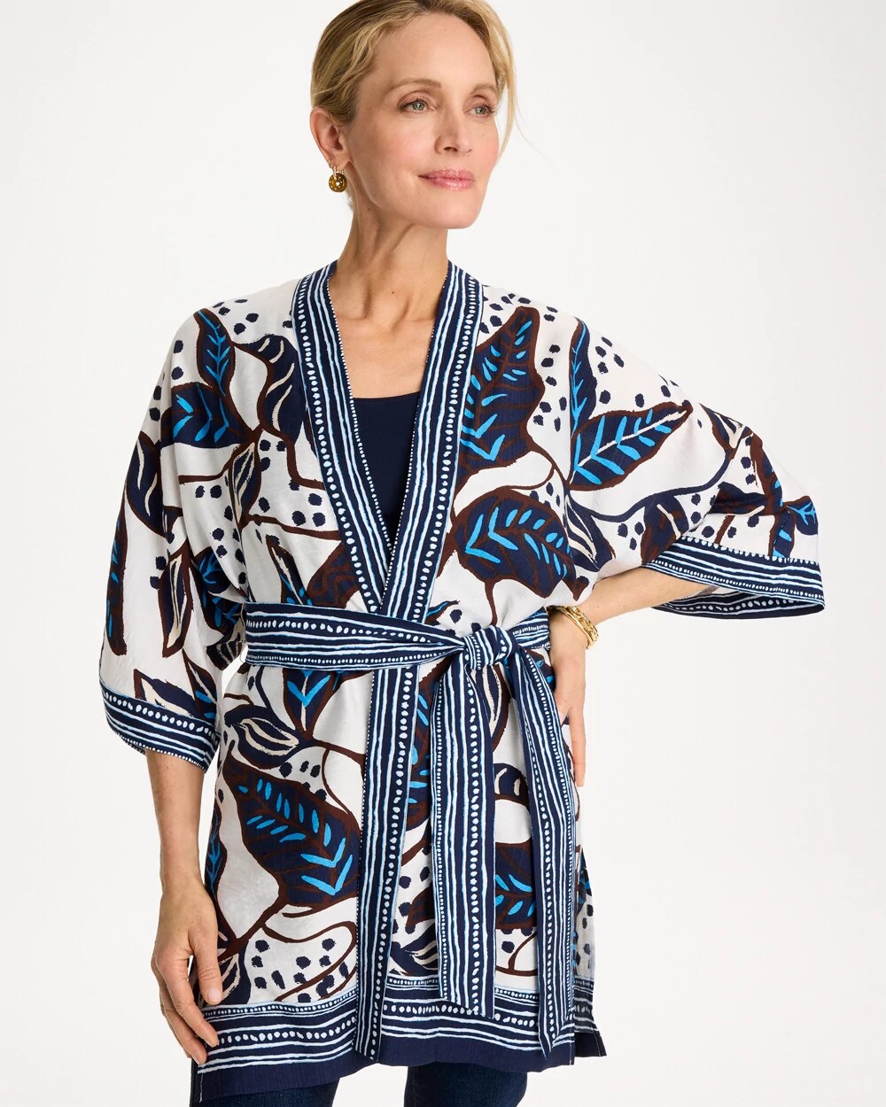 Chico's | Printed Belted Kimono/ Ecru