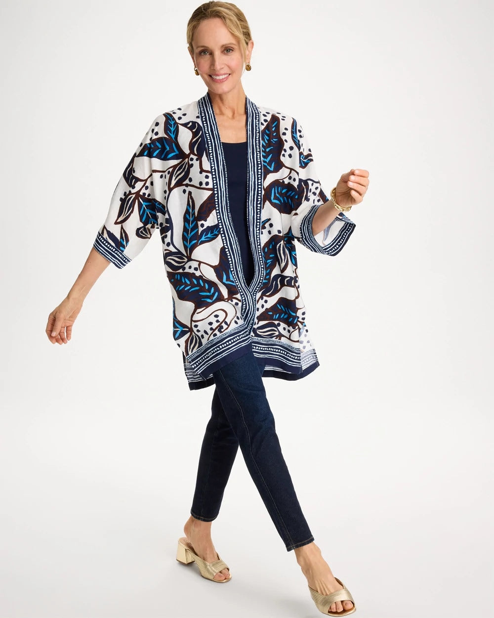 Chico's | Printed Belted Kimono/ Ecru