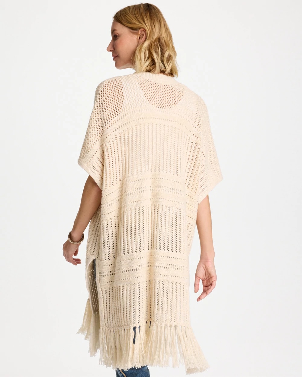 Chico's | Long Knit Fringe Ruana/ Cream