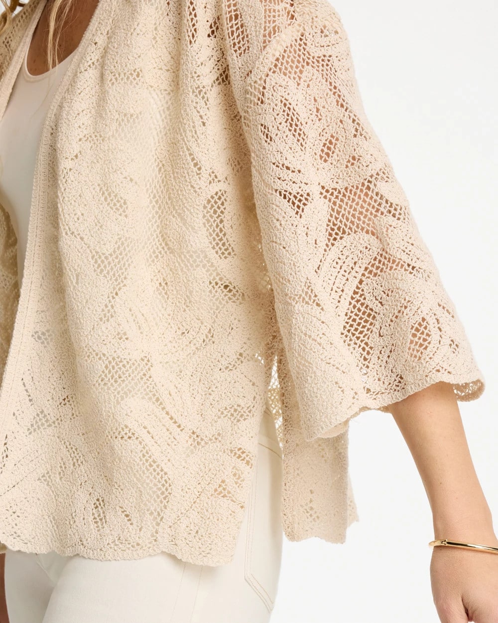 Chico's | Short Crochet Lace Kimono/ Natural