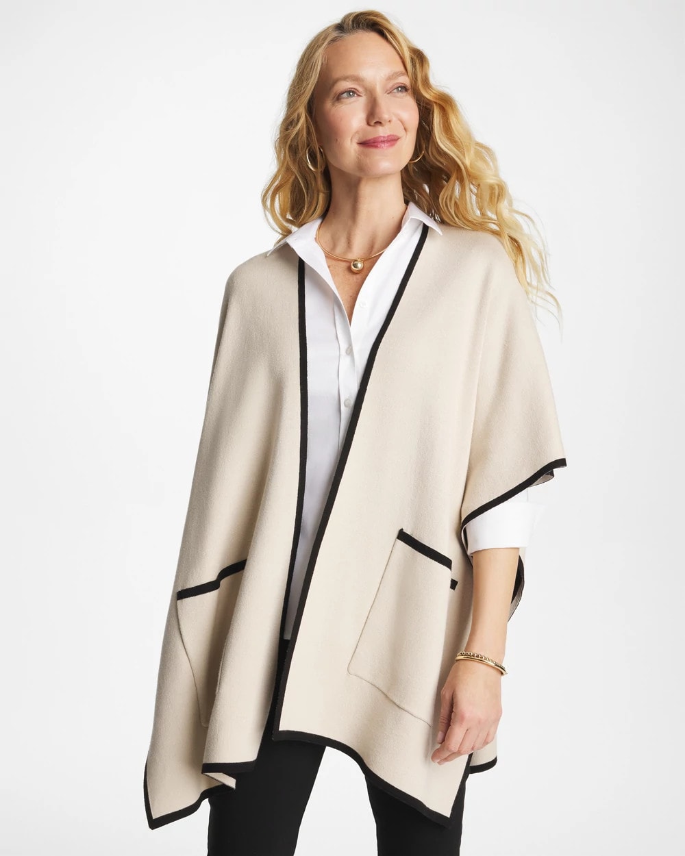 Chico's | Tipped Tulip Patch Pocket Ruana/ Pale Sand