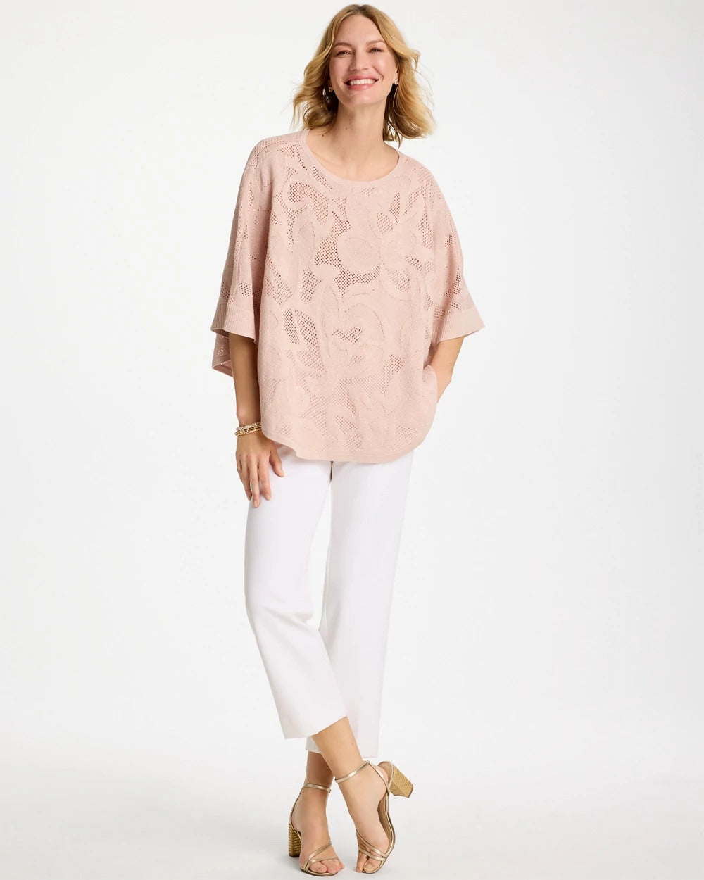 Chico's | Boatneck Rounded Hem Poncho/ Rose Smoke