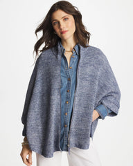 Chico's | Rounded Hem Zip-Front Ruana/ Indigo Sky Heather