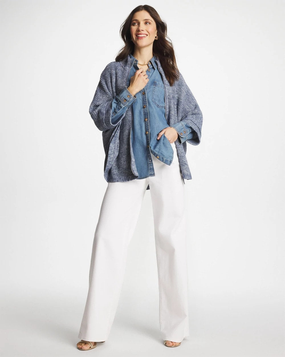 Chico's | Rounded Hem Zip-Front Ruana/ Indigo Sky Heather