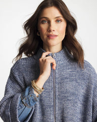 Chico's | Rounded Hem Zip-Front Ruana/ Indigo Sky Heather