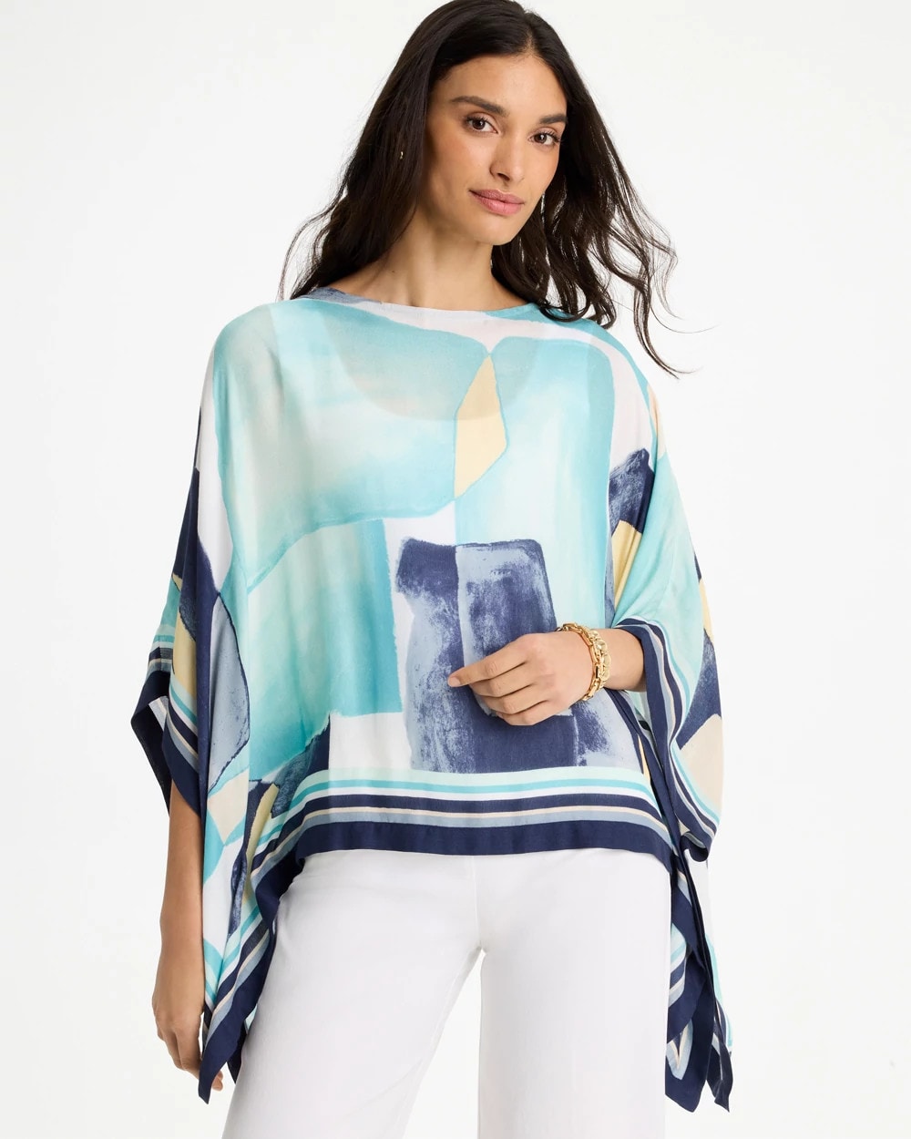 Chico's | Woven Crepe Artisanal Poncho/ Passport Blue