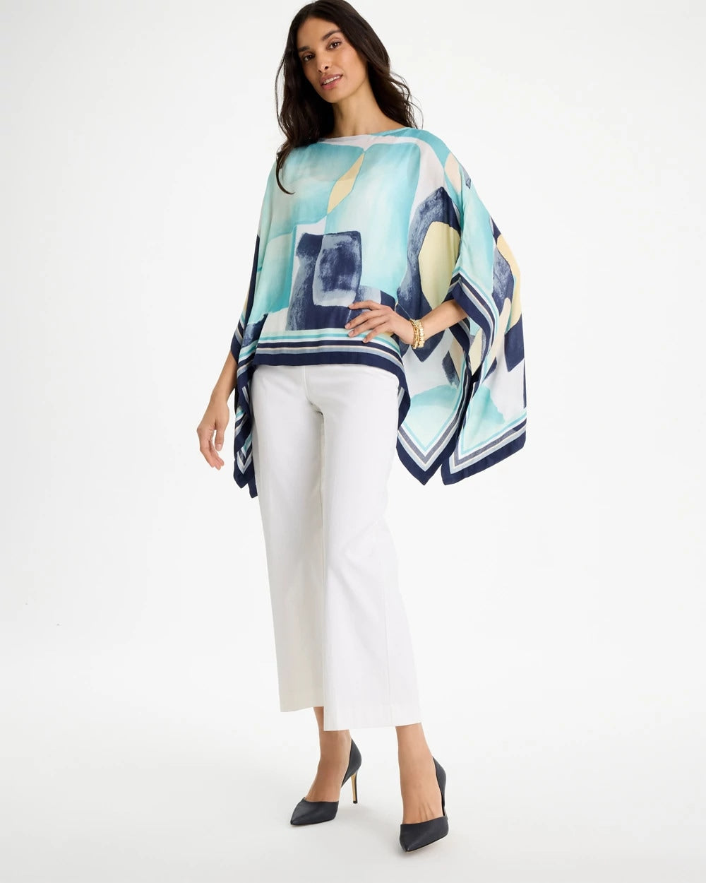 Chico's | Woven Crepe Artisanal Poncho/ Passport Blue