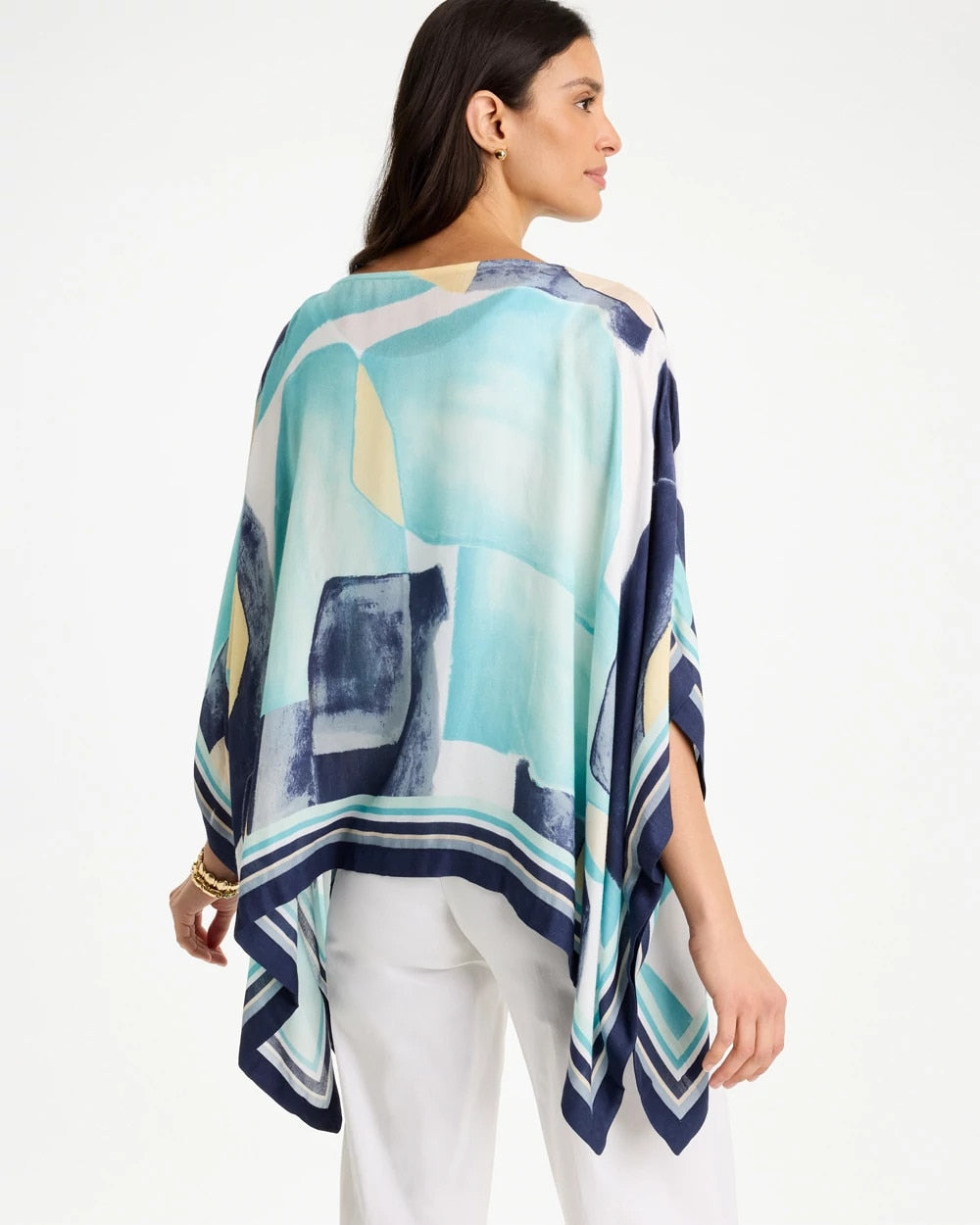 Chico's | Woven Crepe Artisanal Poncho/ Passport Blue