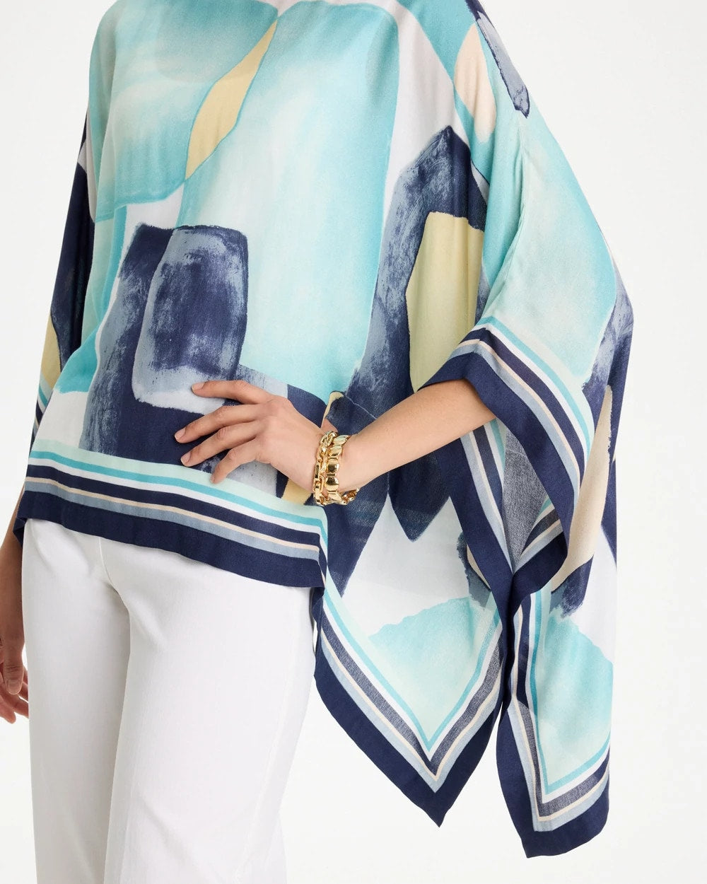 Chico's | Woven Crepe Artisanal Poncho/ Passport Blue