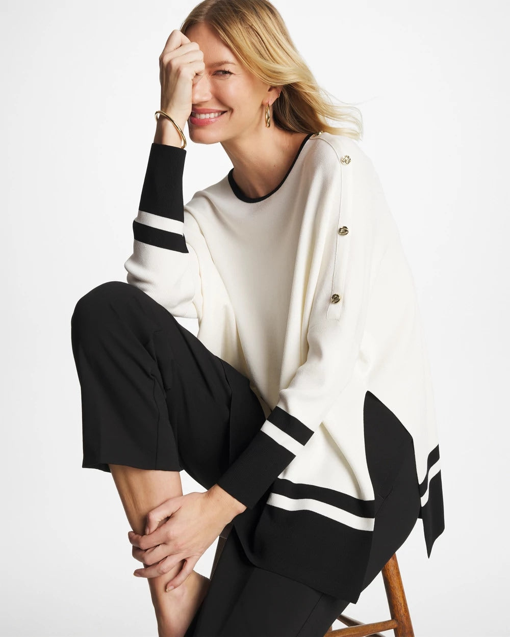 Chico's | Button Detail Poncho/ Ecru
