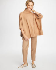 Chico's | Cowlneck Knit Fringe Poncho/ Faux Creme Coffee Heather