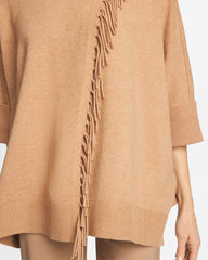 Chico's | Cowlneck Knit Fringe Poncho/ Faux Creme Coffee Heather