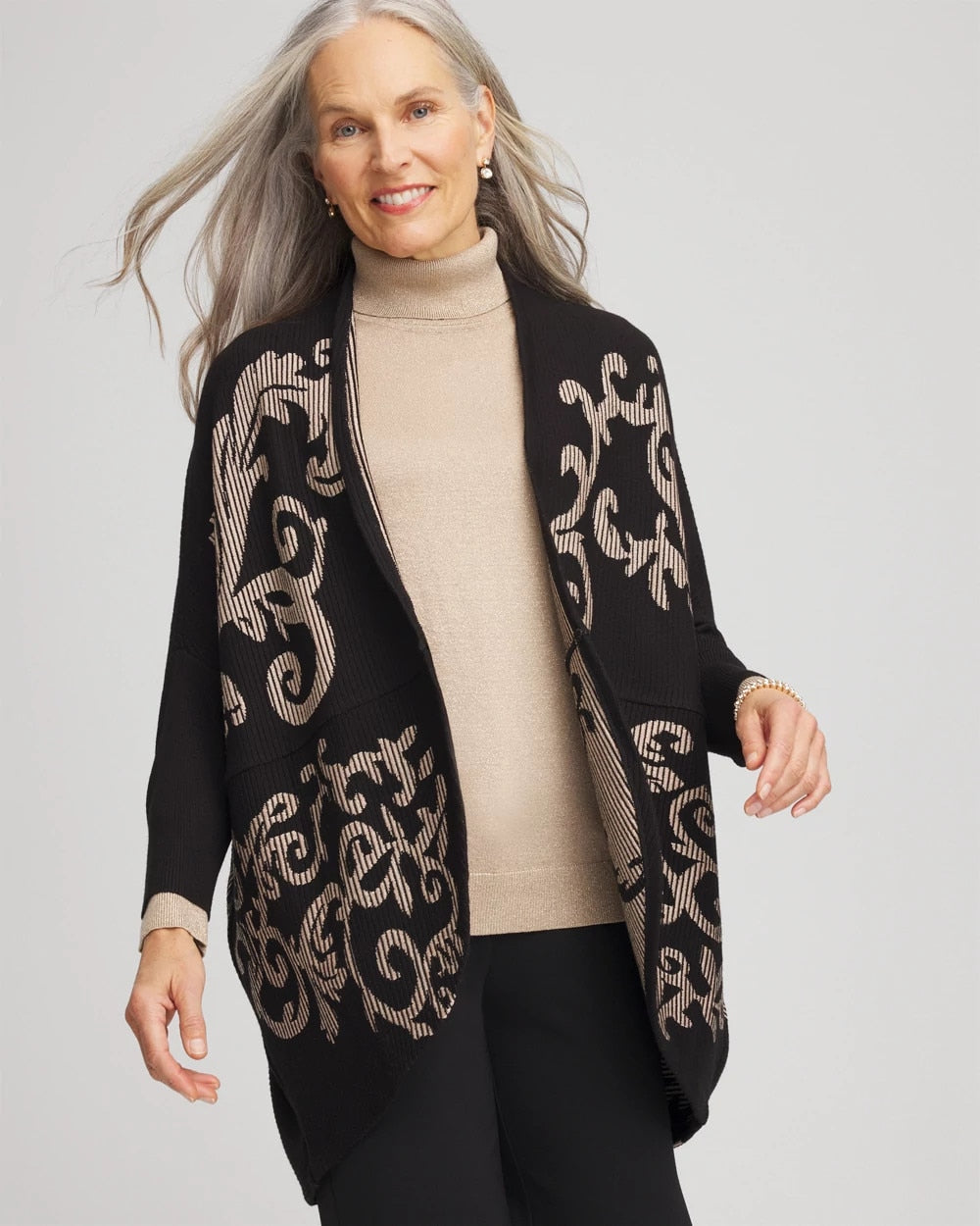 Chico's | Ottoman Jacquard Cocoon Cardigan/ Black