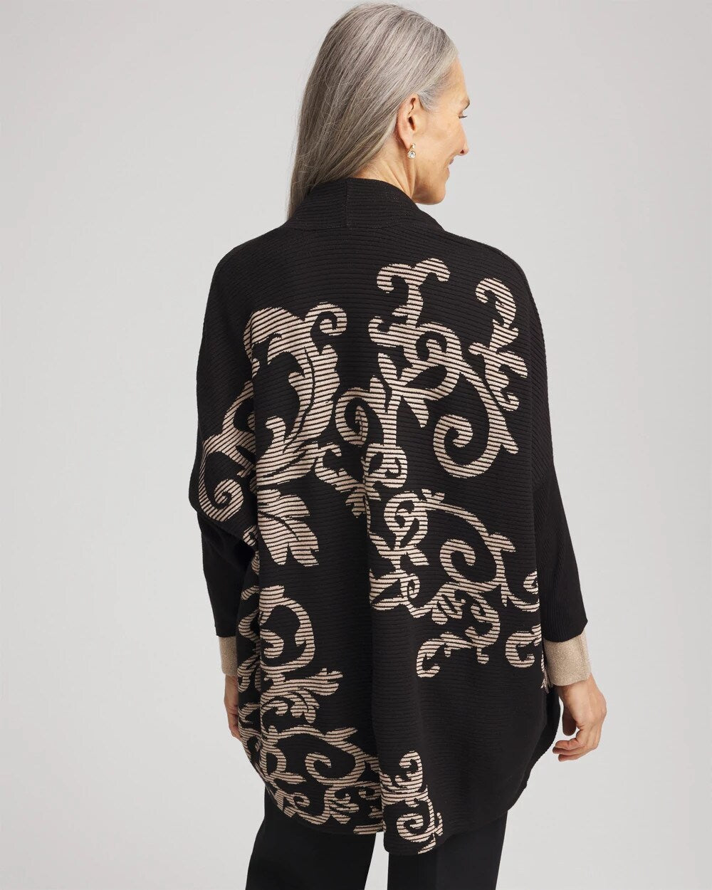 Chico's | Ottoman Jacquard Cocoon Cardigan/ Black