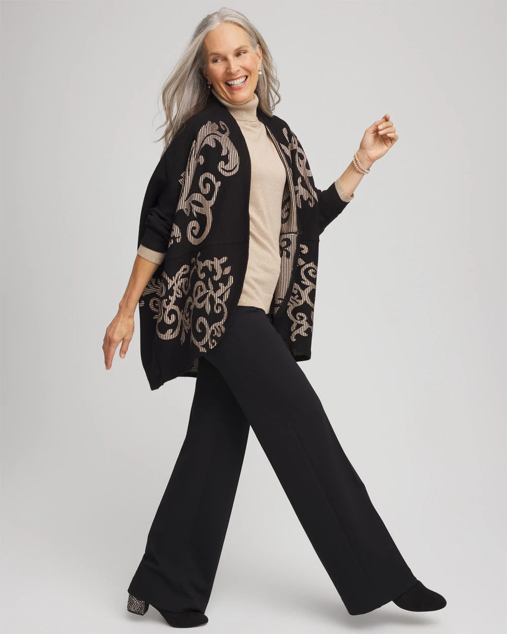 Chico's | Ottoman Jacquard Cocoon Cardigan/ Black