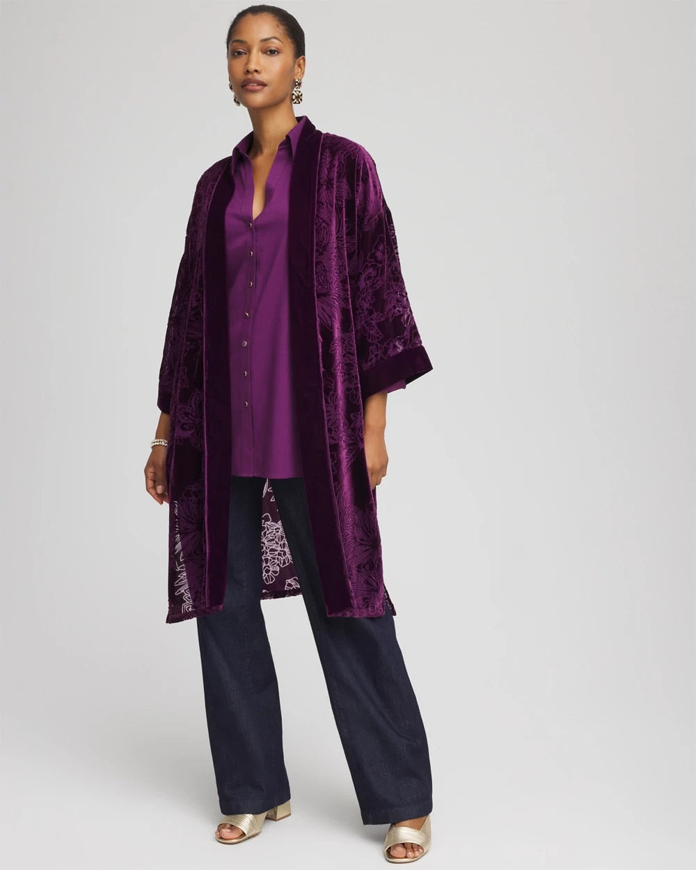 Chico's | Floral Burnout Kimono/ Purple Royale