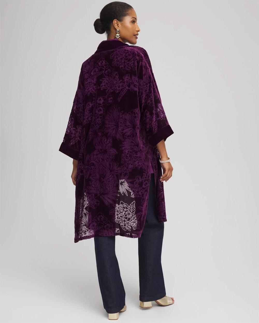 Chico's | Floral Burnout Kimono/ Purple Royale