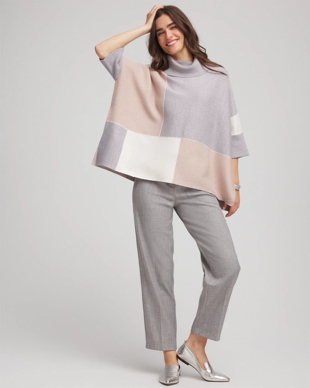 Chico's | Quilted Chic Cowlneck Poncho/ Birch