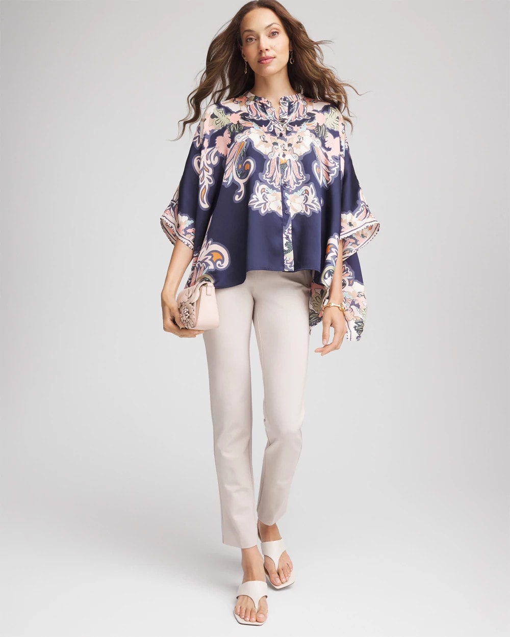 Chico's | Collarless Floral-Paisley Poncho/ Passport Blue